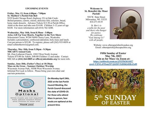 May 7, 2023:  Fifth Sunday of Easter